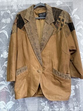 Vintage Suede Leather Brown Patchwork Oversized Blazer